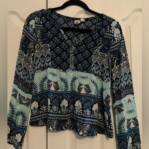 Roxy Navy and Aqua Patterned Blouse